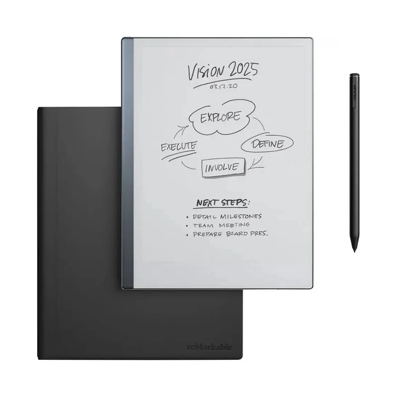 reMarkable 2 Paper Tablet with Marker Plus and Premium Leather Book Folio - Black