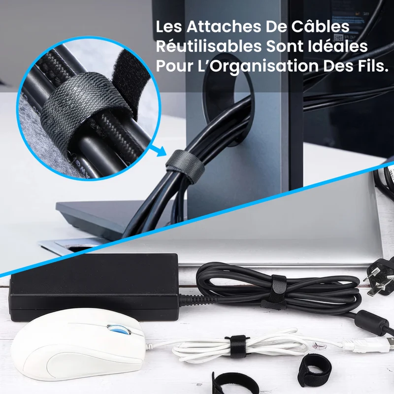 ShoppingAll - Plateau de rangement de câbles sous le bureau avec 10 attaches de câbles - Noir - Paquet de 2