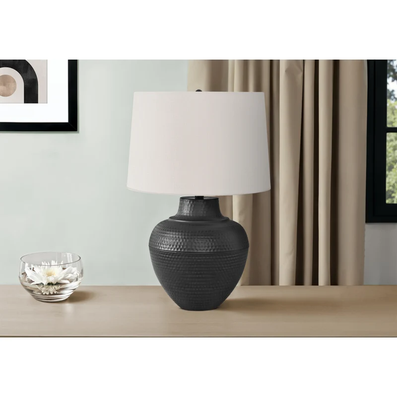 Monarch Specialties - Luminaire - 26 po H Lampe De Table - Métal Noir - Abat-Jour Ivoire / Crème - Transitionnel