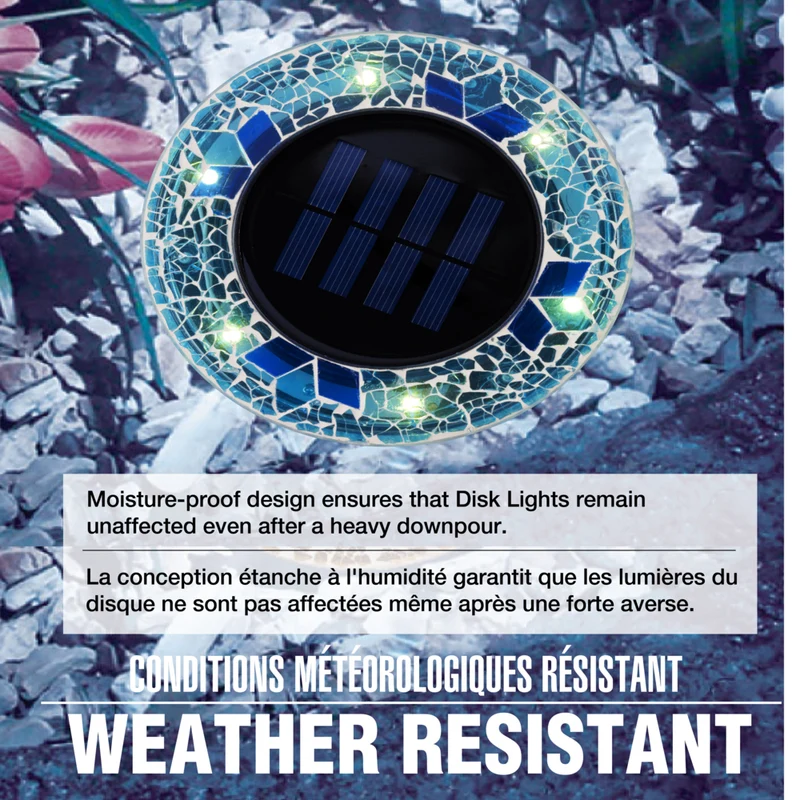 Bell+Howell - Disques lumineux décoratifs LED solaires d'extérieur en mosaïque - Bleu vif éclatant - Paquet de 4