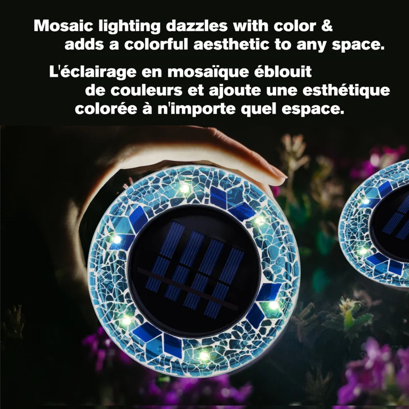 Bell+Howell - Disques lumineux décoratifs LED solaires d'extérieur en mosaïque - Bleu vif éclatant - Paquet de 4