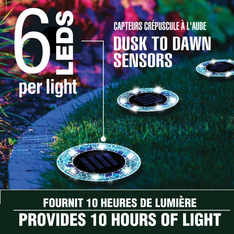 Bell+Howell - Disques lumineux décoratifs LED solaires d'extérieur en mosaïque - Bleu vif éclatant - Paquet de 4