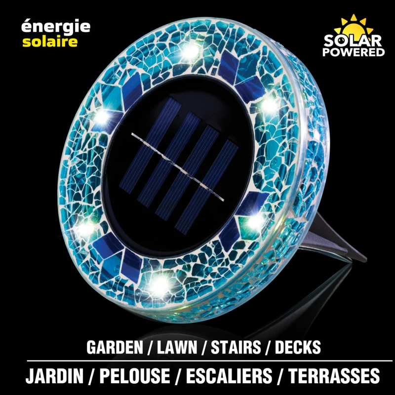 Bell+Howell - Disques lumineux décoratifs LED solaires d'extérieur en mosaïque - Bleu vif éclatant - Paquet de 4