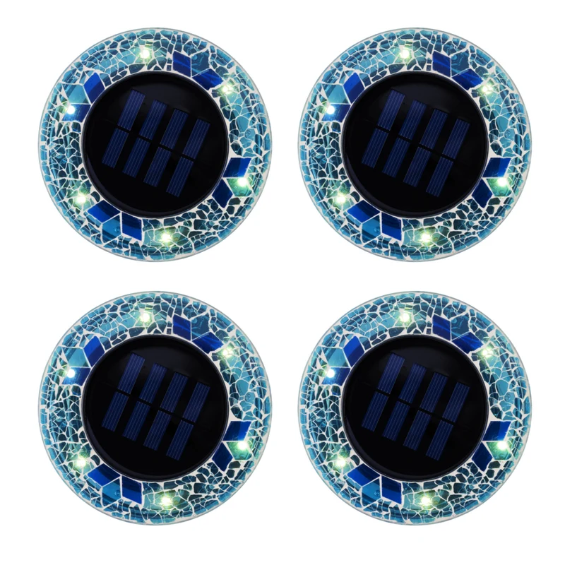 Bell+Howell Solar Outdoor Mosaic Decorative LED Pathway Disk Lights - Radiant Bright Blue - 4 Pack