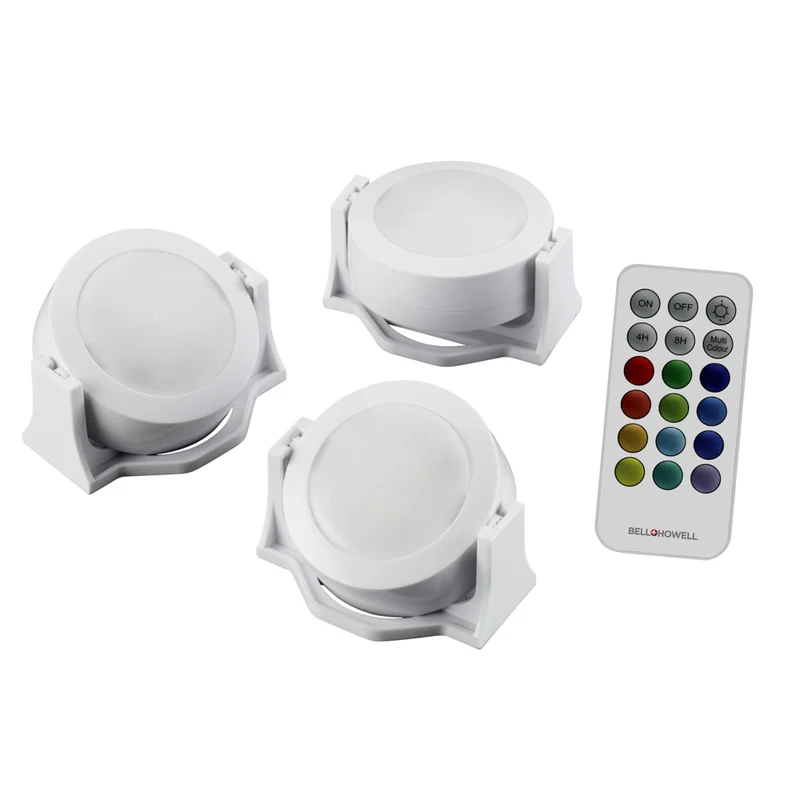 Bell+Howell - Barre lumineuse LED sous armoire à piles avec télécommande - 2,95 po - Paquet de 3