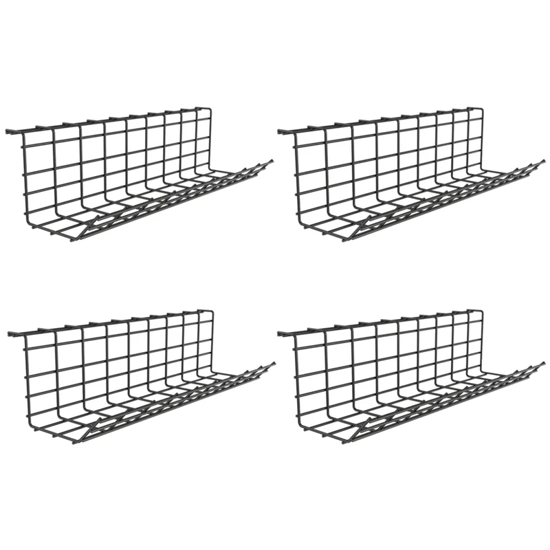 ShoppingAll - Organiseur de gestion de câbles sous le bureau - Plateau de câbles en métal robuste - Noir - Paquet de 4