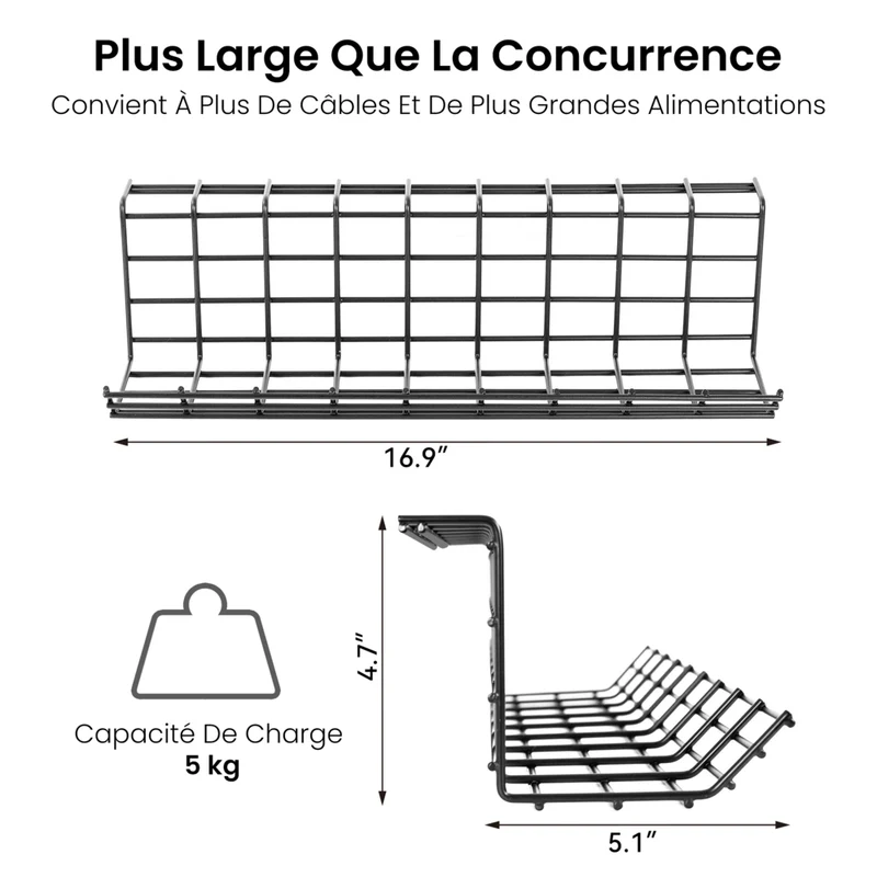 ShoppingAll - Organiseur de gestion de câbles sous le bureau - Plateau de câbles en métal robuste - Noir - Paquet de 4