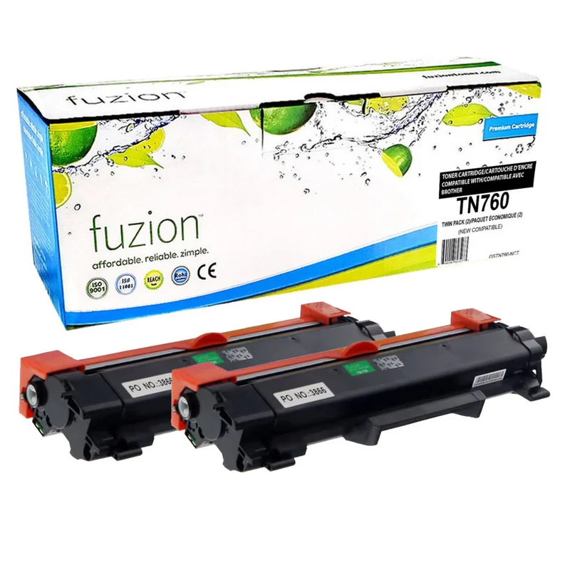 fuzion - Cartouche De Toner Compatible Brother TN760 - Paquet de 2 - Rendement Standard - Noir