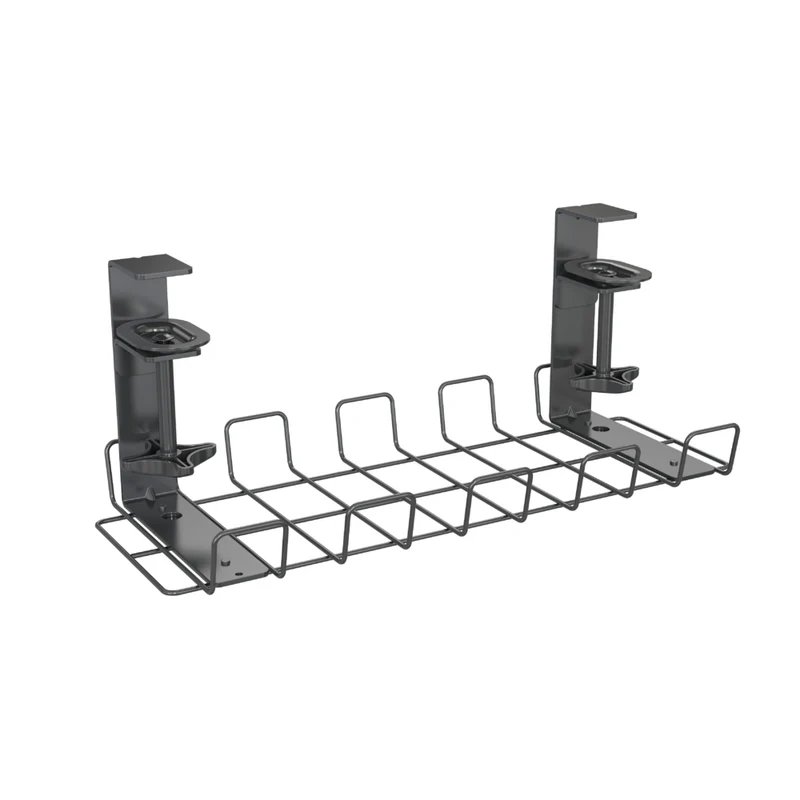 ShoppingAll - Plateau de rangement de câbles sous le bureau avec 10 attaches de câbles - Noir