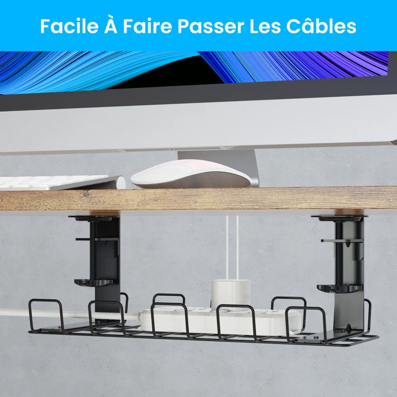 ShoppingAll - Plateau de rangement de câbles sous le bureau avec 10 attaches de câbles - Noir