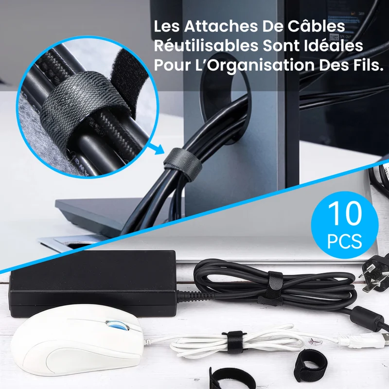ShoppingAll - Plateau de rangement de câbles sous le bureau avec 10 attaches de câbles - Noir
