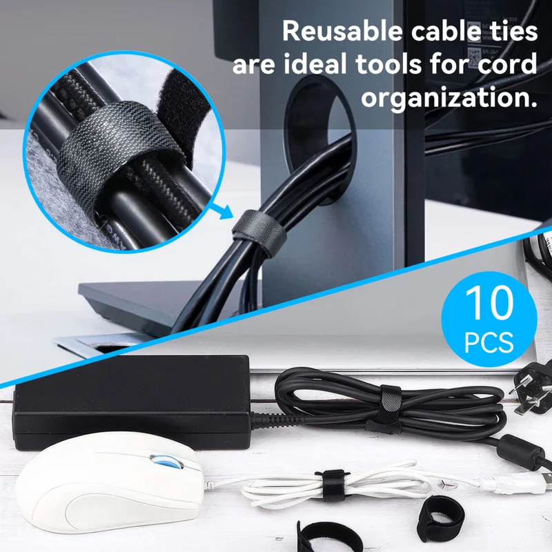 ShoppingAll - Plateau de rangement de câbles sous le bureau avec 10 attaches de câbles - Noir
