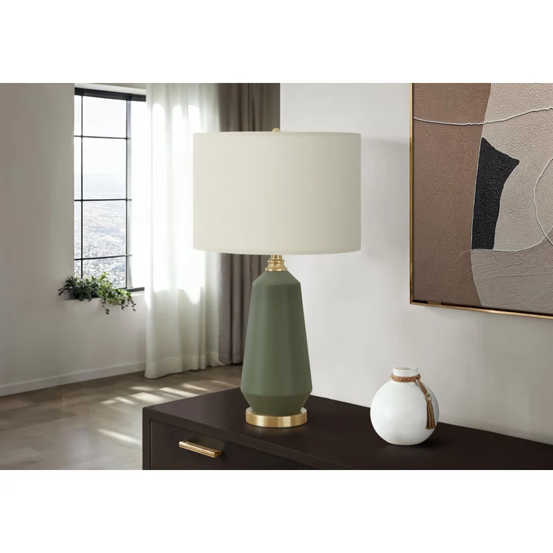 Monarch Specialties 26" H Contemporary Table Lamp - Green Ceramic / Ivory / Cream Shade
