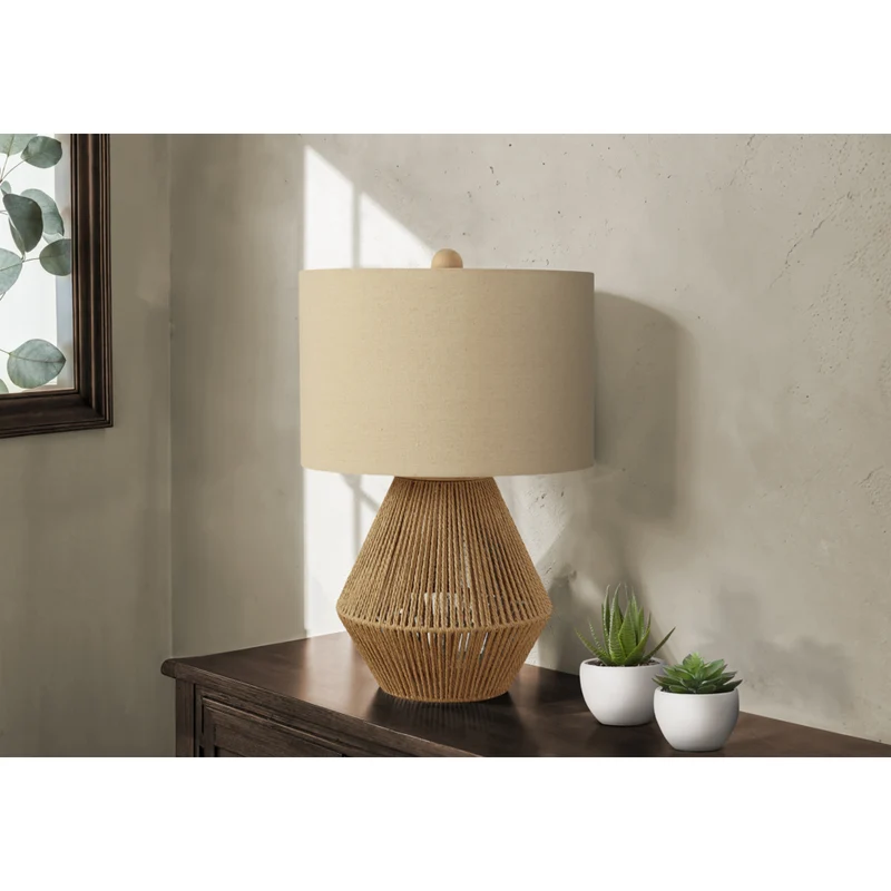 Monarch Specialties - Luminaire - 22 po H Lampe De Table - Cordage Brun - Abat-Jour Beige - Transitionnel