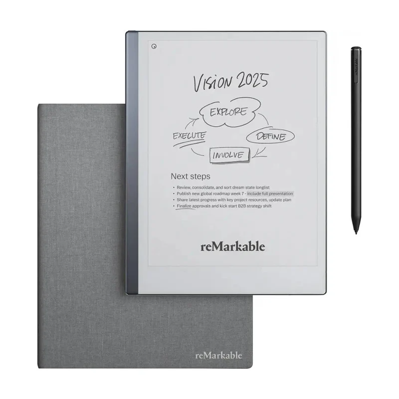 reMarkable 2 Paper Tablet with Marker Plus and Polymer Weave Book Folio - Grey