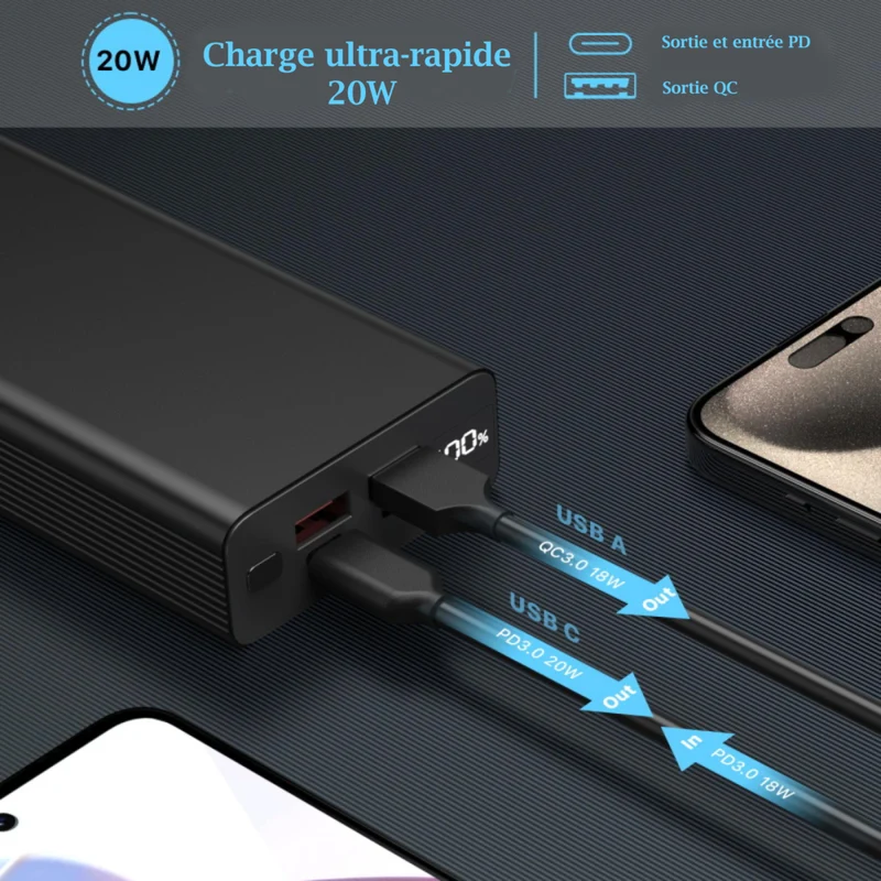 MyBat - Batterie externe Pro 20 000 mAh 20 W - Noir