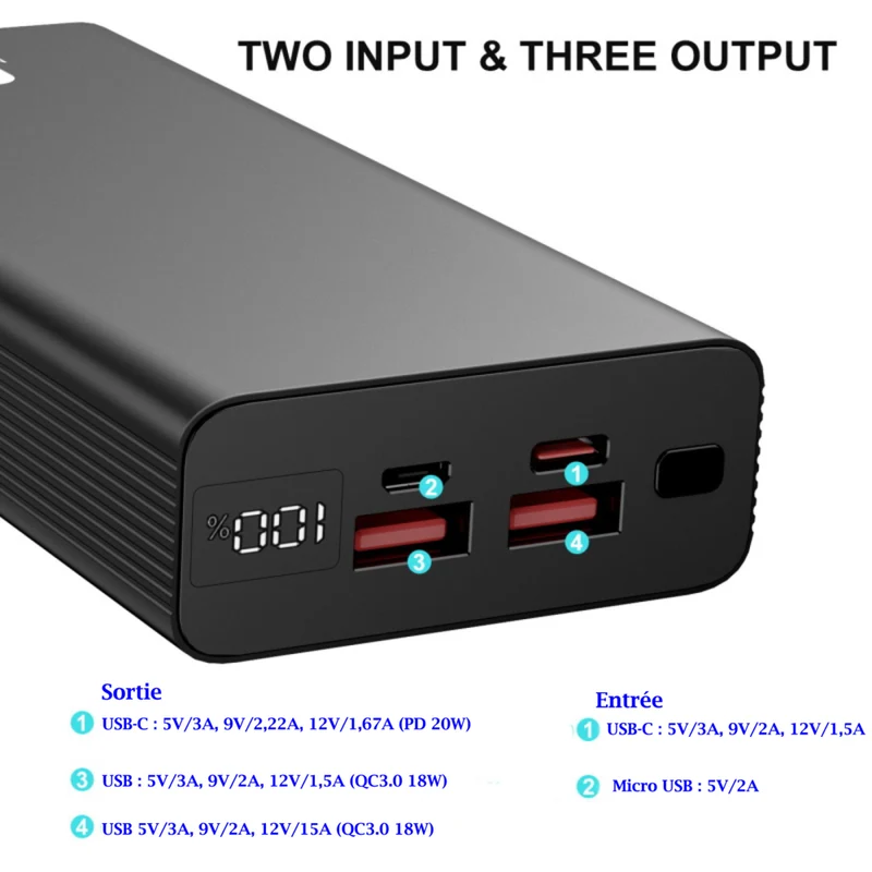 MyBat - Batterie externe Pro 20 000 mAh 20 W - Noir