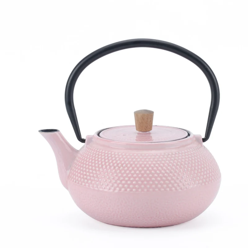 Minimal Enamelled Cast Iron Teapot - Dot Pink - 0.6 L
