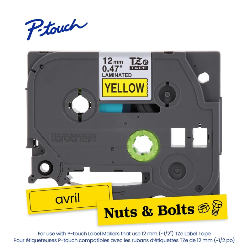 Brother Genuine TZe631 Laminated Tape for P-touch Label Makers - 12 mm wide x 8 m long - Black on Yellow