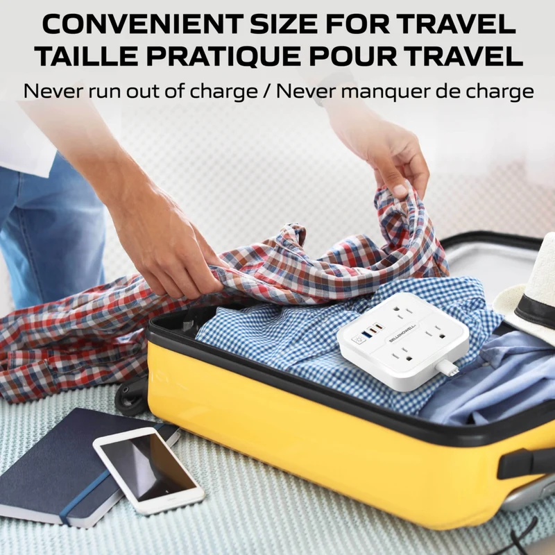 Bell+Howell - Parasurtenseur à 3 prises avec bloc d'alimentation à DEL et 1 port USB-A et 2 ports USB-C - Cordon de 6 pi