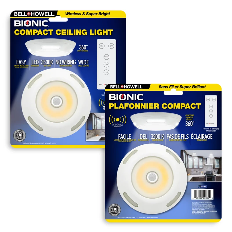 Bell + Howell Motion Sensor Indoor Battery-Operated Wireless Ceiling Light with Remote