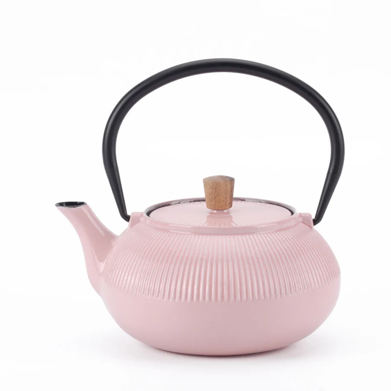 Minimal Enamelled Cast Iron Teapot - Line Pink - 0.6 L