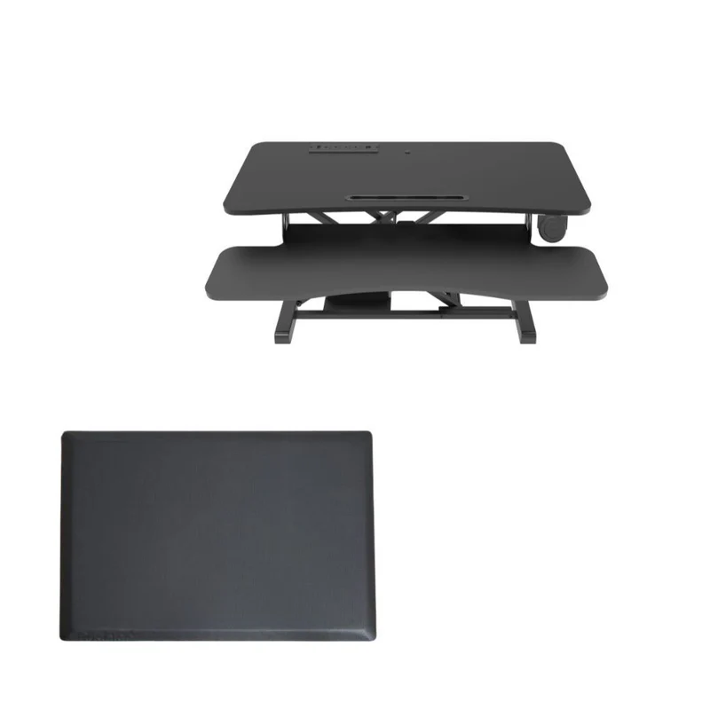 Rocelco - Bureau réglable électrique de 38 po avec CA/USB et tapis antifatigue - Noir