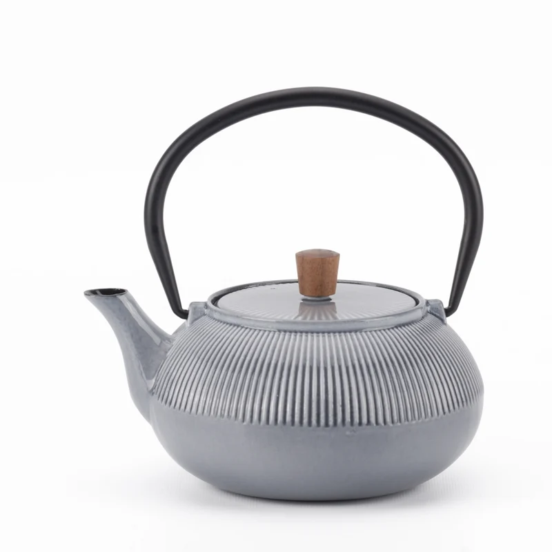 Minimal Enamelled Cast Iron Teapot - Line Grey - 0.6 L