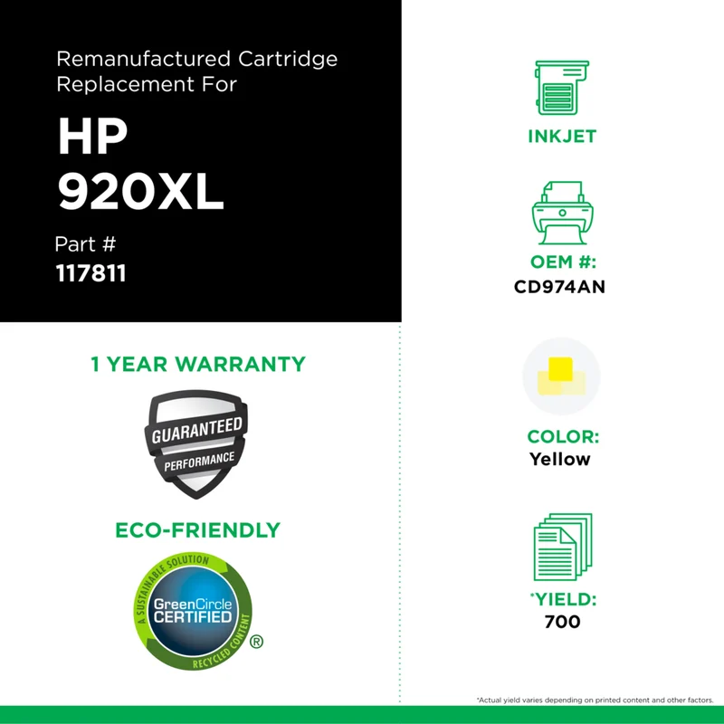 CIG CD974AN HP 920XL Remanufactured Inkjet Cartridge - High Yield - Yellow