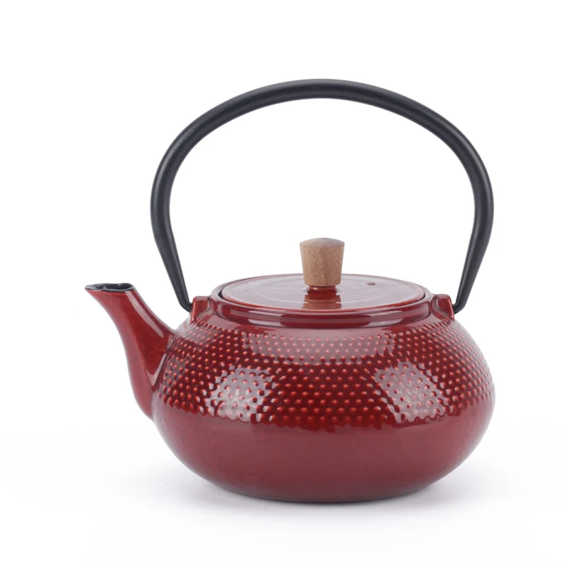 Minimal Enamelled Cast Iron Teapot - Dot Red - 0.6 L