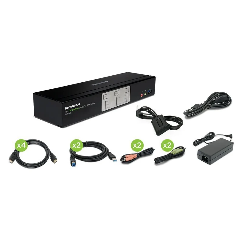 IOGEAR 2-Port 4K Dual View DisplayPort Matrix KVM Switch