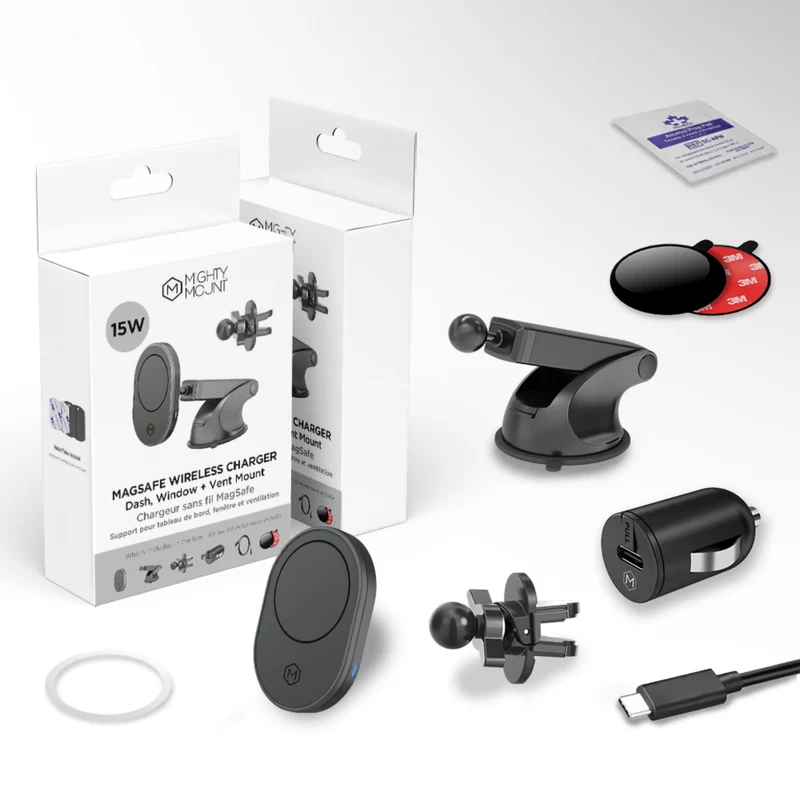 Mighty Mount - Chargeur sans fil Magsafe 2 en 1, support pour tableau de bord et grille d'aération