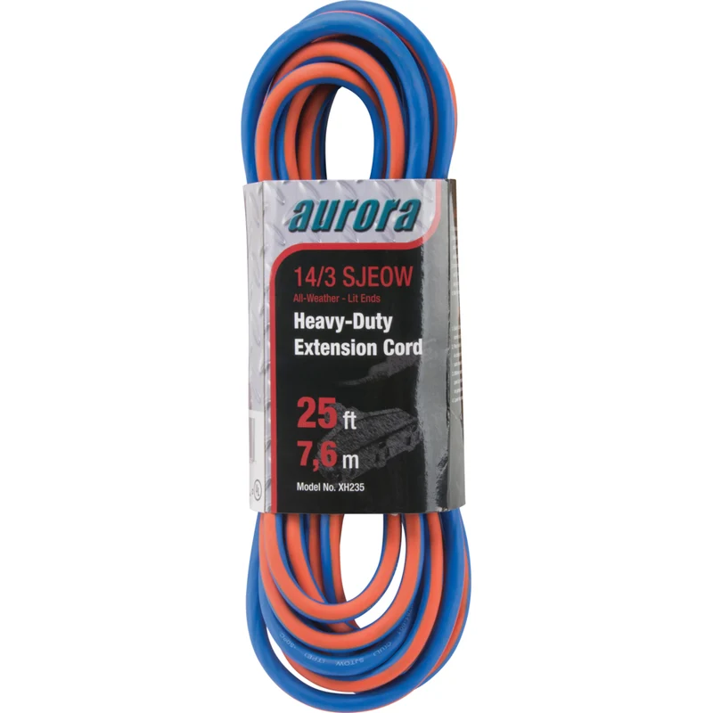 Aurora Tools - Cordon rallonge en caoutchouc TPE avec indicateur lumineux, Toutes saisons, AWG 14/3, 3 prise(s), Longueur de 25'