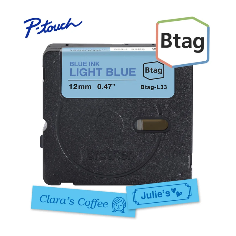 Brother - BTAGL33 Ruban non laminé bleu pâle avec texte bleu authentique pour étiqueteuse P-touch, 12 mm (L) x 4 m (l)