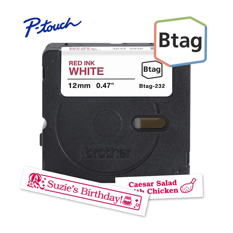 Brother - BTAG232 Ruban non laminé blanc avec texte rouge authentique pour étiqueteuse P-touch, 12 mm (L) x 4 m (l)