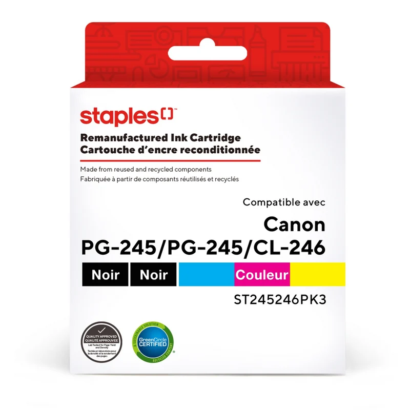 Staples Canon PG-245/PG-245/CL-246 Remanufactured Inkjet Cartridges - Standard Yield - Black/Black/Colour - 3 Pack