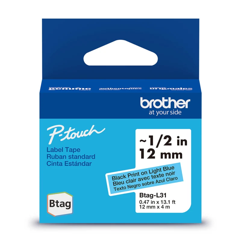 Brother - BTAGL31 Ruban non laminé bleu pâle avec texte noir authentique pour étiqueteuse P-touch, 12 mm (L) x 4 m (l)