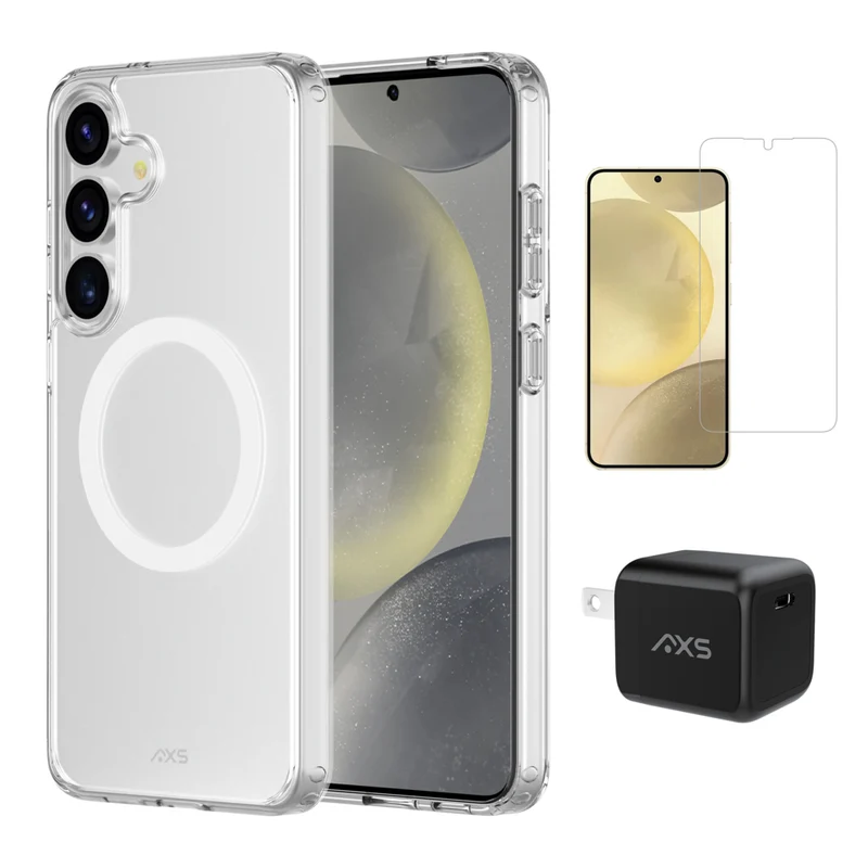 AXS Starter Kit bundle - Ultra Clear Case, Screen Protector & 3W Charger for Samsung Galaxy S25