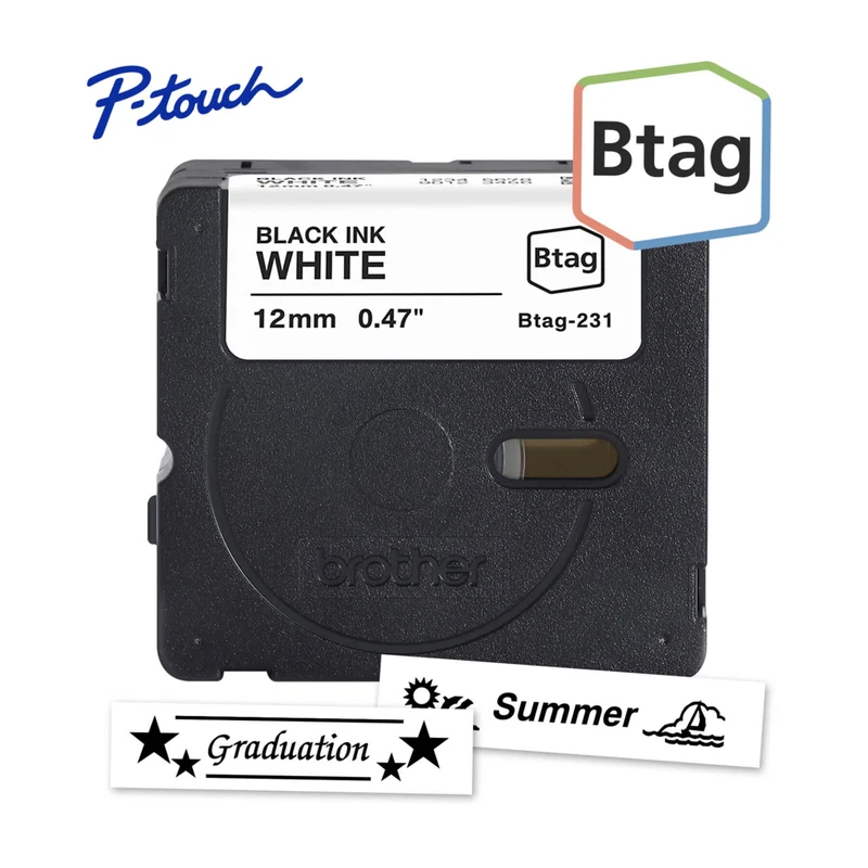 Brother - BTAG231 Ruban non laminé blanc avec texte noir authentique pour étiqueteuse P-touch, 12 mm (L) x 4 m (l)