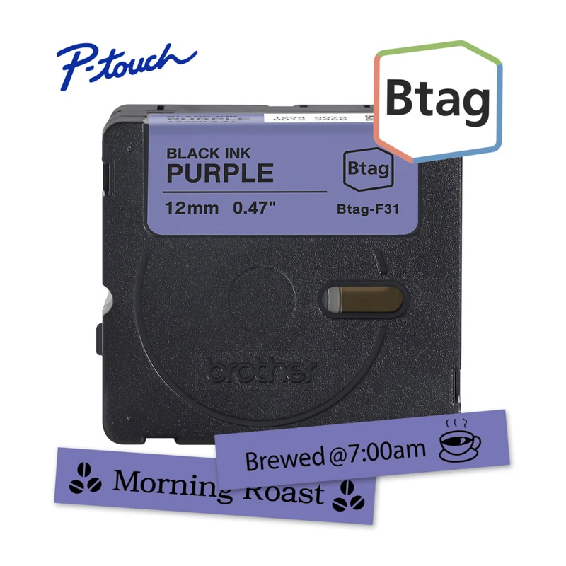 Brother - BTAGF31 Ruban non laminé violet avec texte noir authentique pour étiqueteuse P-touch, 12 mm (L) x 4 m (l)