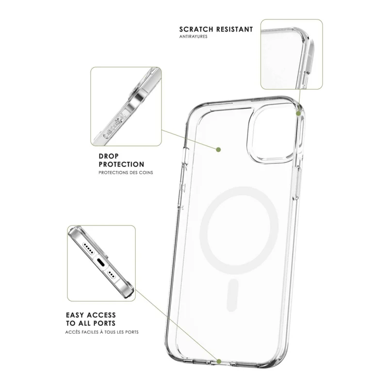 TUFF8 - Étui Clear Mag, verre trempé, ensemble chargeur PD 30 W - iPhone 15 Pro Max