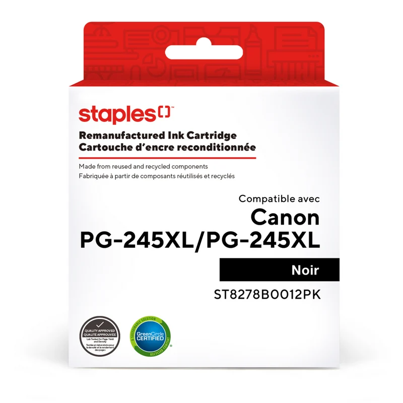 Staples Canon PG-245XL/PG-245XL Remanufactured Inkjet Cartridges - High Yield - Black - 2 Pack