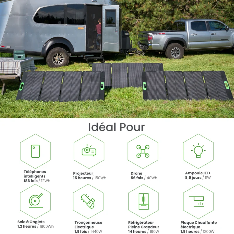 Yoshino - Générateur solaire portable à semi-conducteurs 4 000 W avec 3 panneaux solaires portables de 200 W