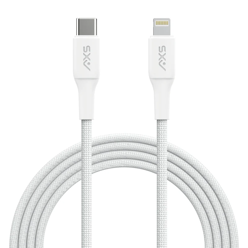 AXS PROCharge Premium USB-C to Lightning Braided Cable (1.2M) - White/Grey