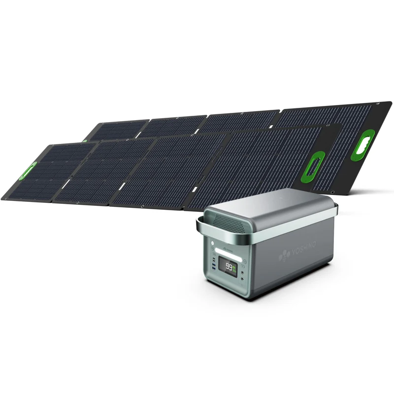 Yoshino - Générateur solaire portable à semi-conducteurs 2000 W avec 2 panneaux solaires portables de 200 W