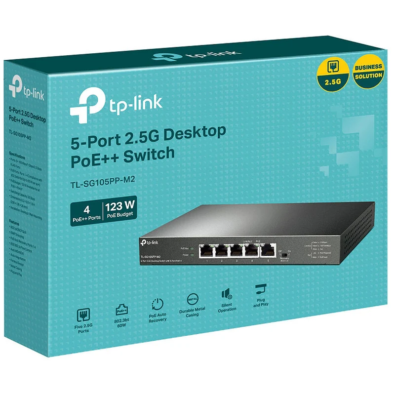 TP-Link TL-SG105PP-M2 5-Port 2.5G Desktop Switch with 4-Port PoE++