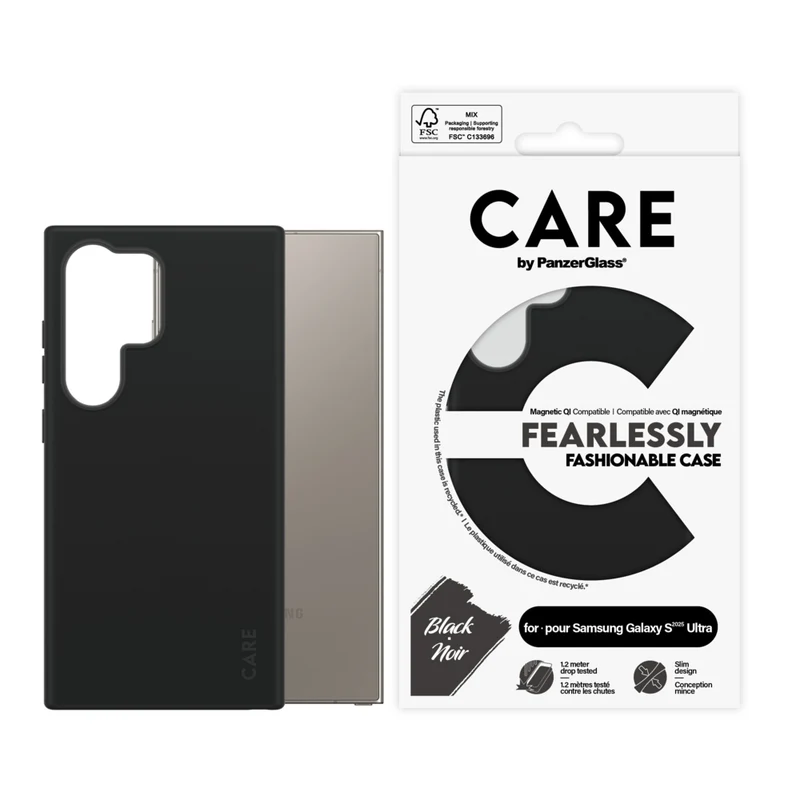 PanzerGlass CARE Fashionable Case for Samsung Galaxy S25 Ultra - Black - QI Compatible