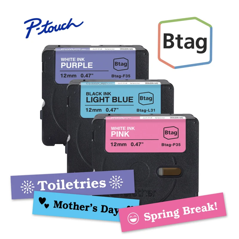 Brother Genuine BTAG3M02 Non-Laminated Tapes for P-touch Label Makers - Colour - 12 mm W x 4 m L - 3 Pack