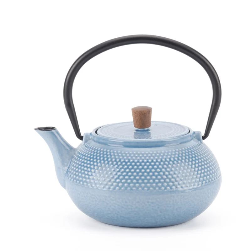 Minimal Enamelled Cast Iron Teapot - Dot Blue - 0.6 L