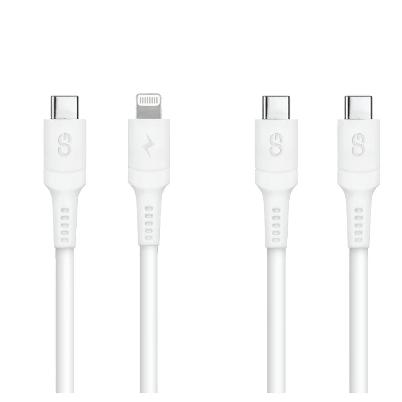 LOGiiX Sync & Charge USB-C to USB-C and USB-C to Lightning - 1.5M - White - 2 Pack